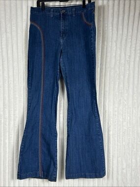 Unisex Bellbottom Flares with Contrast Rainbow Stitching 70s vibe 38/18